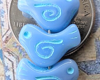 Opaque Sky Blue Glass with Light Blue Wash, Czech Dove 16 by 12mm Beads - Item X