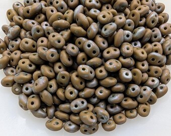 Nebula Wasabi Matte Glass, SuperDuo 2 Hole Seed Beads, 10 grams - Item TH50-200