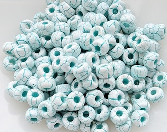 White with Green Ionic Stone Crackle Finish, Matubo 2/0 Czech Glass Seed Bead, Crow, Pony Bead, E Bead, Large Hole, 25 Beads - Item SB10-