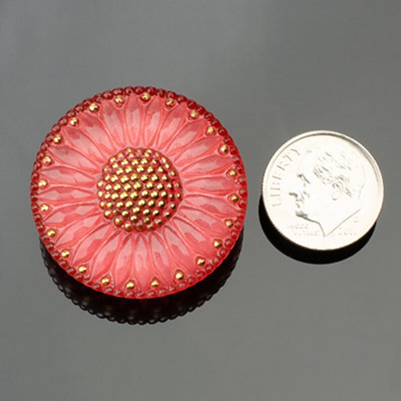Salmonberry Pink and Gold Paint Round Sunflower Czech 32 Mm Etsy