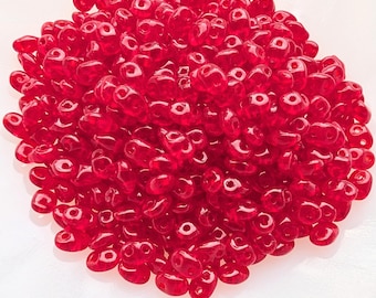 Transparent Ruby Red, SuperDuo 2 Hole Seed Beads, 10 grams - Item TH50-