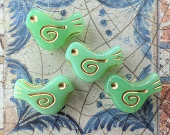 Opal Apple Green Transparent Glass with Gold Wash, Czech Dove 16 by 12mm Beads - Item X