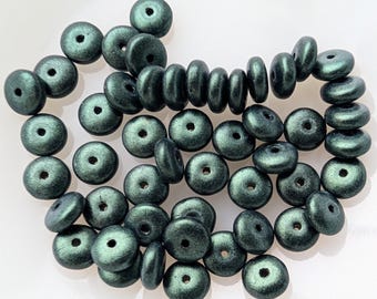 Metallic Suede Dark Forest Green Glass, 6mm Disk Beads - Item X204-