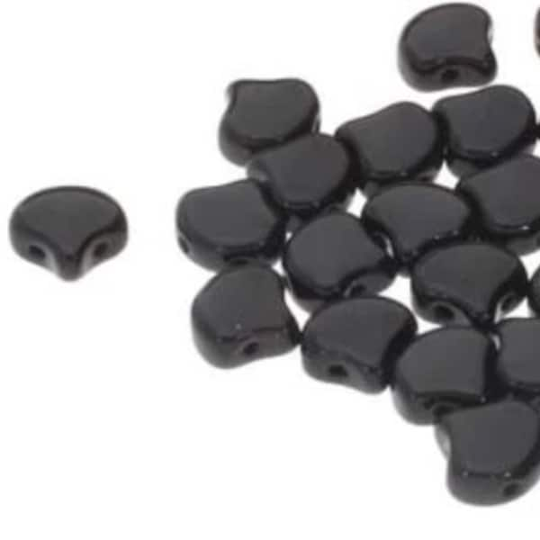 Jet Black, Ginko 2 Hole 7.5 mm Leaf, Fan Shaped Beads, 10 grams  - Item TH70-18