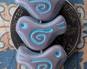 Opaque Lavender Glass with Light Blue Wash, Czech Dove 16 by 12mm Beads - Item X