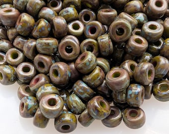Wasabi Dark Travertine, Matubo 2/0 Czech Glass Seed Bead, Crow, Pony Bead, E Bead, Large Hole, 50 Beads - Item SB10-