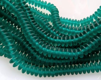 Transparent Matte Emerald Green Glass, 6mm Disk Beads - Item X204-