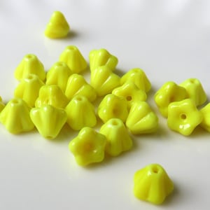 Lemon Yellow Opaque Glass, Czech Tiny Bell Flower, 4 mm by 6 mm Beads- Item F70-22