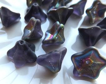 Matte Light Tanzanite Purple Transparent Glass with Vitrail, Czech Trumpet Flower, 13 mm by 8 mm Beads- Item F60-5