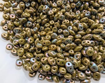 Nebula Opaque Green Glass, SuperDuo 2 Hole Seed Beads, 10 grams - Item TH50-197