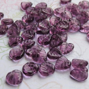 Amethyst Dark Purple Transparent Czech Glass Leaves, Czech Heart Leaf, 10 mm Beads - Item L90-2