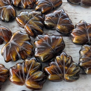 Tortoise Shell Topaz Browns, Czech Maple Leaf, 13 mm by 10 mm Beads - Item L20-98