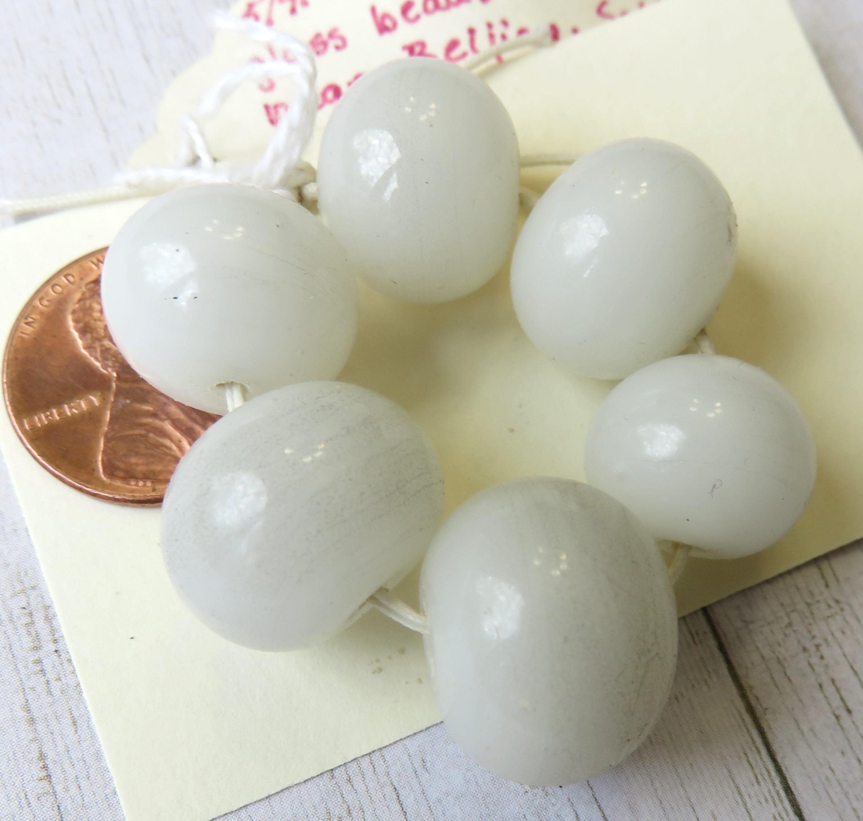 Translucent White Colored Hand Wound Vintage Chinese Glass Round Beads 12-18 mm, 6 Beads - Item RVB10-4