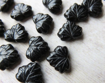 Jet Black Opaque Glass, Czech Maple Leaf, 13 mm by 11 mm Beads - Item L20-1