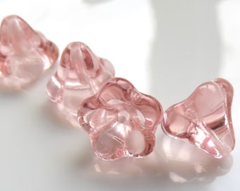 Pink Transparent Glass, Czech Bell Flower, 11 mm by 13 mm Beads- Item F80-6