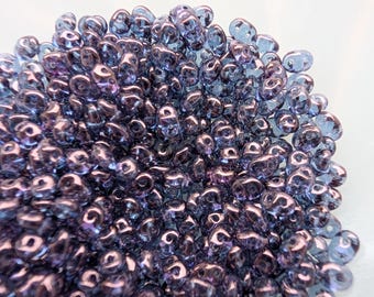 Luster Transparent Denim Blue Glass, SuperDuo 2 Hole Seed Beads, 10 grams - Item TH50-198