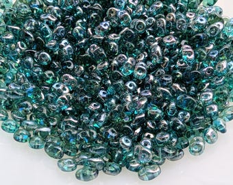 Aqua Clarit Transparent Blue Green Glass, SuperDuo 2 Hole Seed Beads, 10 grams - Item TH50-209