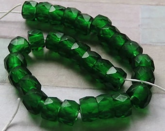 Emerald Transparent Green, Faceted Crow Beads, 6 mm Czech Glass Seed Bead, Large Hole, 25 Beads - Item SB20-6