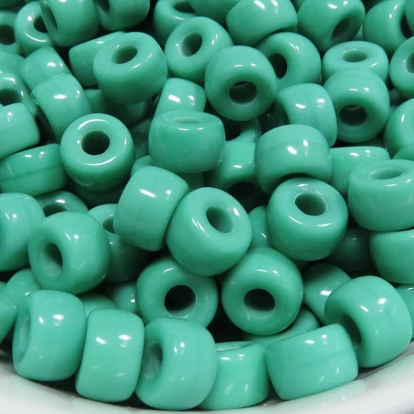 Opaque Green Turquoise, 9 MM Roller Czech Glass Seed Bead, Crow, Pony Bead, E Bead, Large Hole, 25 Beads - Item SB30-15