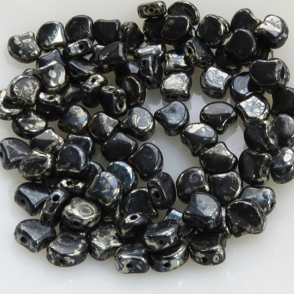 Jet Black Rembrandt, Ginko 2 Hole 7.5 mm Leaf, Fan Shaped Beads, 10 grams  - Item TH70-6