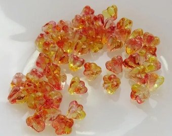 Dual Coated Fuchsia Pink and Lemon Yellow Transparent Glass, Czech Tiny Bell Flower, 4 mm by 6 mm Beads- Item F70-31