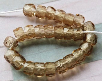 Light Colorado Transparent Topaz, Faceted Crow Beads, 6 mm Czech Glass Seed Bead, Large Hole, 25 Beads - Item SB20-10