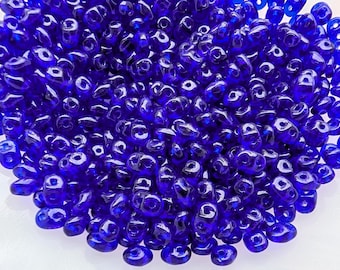 Dark Sapphire Transparent Blue, SuperDuo 2 Hole Seed Beads, 10 grams - Item TH50-204