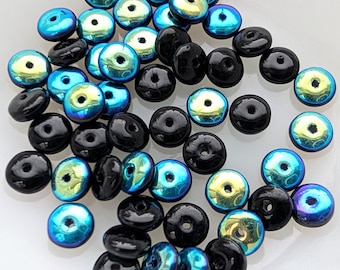 Jet Black AB Glass, 6mm Disk Beads - Item X204-