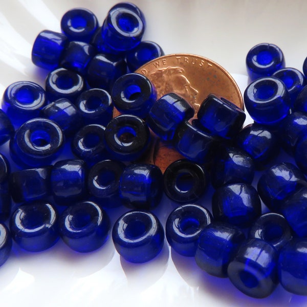 Cobalt Blue Transparent Glass, 6 MM Roller Czech Glass Seed Bead, Crow, Pony Bead, E Bead, Large Hole, 50 Beads - Item SB40-13