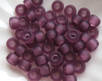 Matte Amethyst Purple Glass, 6 MM Roller Czech Glass Seed Bead, Crow, Pony Bead, E Bead, Large Hole, 50 Beads - Item SB40-5