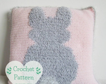 Fluffy Bunny Crochet Cushion Cover Pattern, Instand PDF download, Crochet Pillow Pattern, Bunny Cushion, Animal Cushion, Forest Nursery