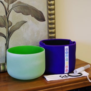 10inch F note Green Crystal Singing Meditation Bowls Heart Chakra with crystal mallet & rubber ring and soft case easy carrying