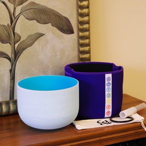 432Hz 10inch G note Blue Crystal Singing Meditation Bowls Throat Chakra with Crystal mallet & rubber ring and soft case easy carrying
