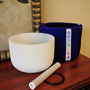 Sacral Chakra  11 inch D note Crystal Singing Bowl Meditation Bowls with a mallet & rubber ring with soft case,  Healing Sound