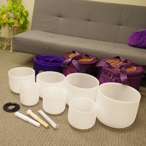 440HZ Perfect Pitch 6-12 Inches Crystal Singing Bowls, Special tuned chakra, 7 Pieces Set CDEFGAB with Carry Bag and Mallets, Ship From USA