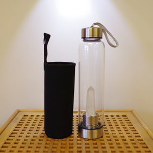 Natural Crystal Water Bottle, Energy Cup, Quartz water bottle with soft bag for carrying, Natural Crystal Tower Enhances Energy
