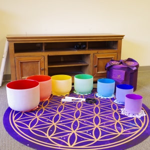 432HZ Perfect Pitch Hand Crafted 6-12 Inch Crystal singing bowls set, 7 Chakra with 7 notes, come with outdoor bags and two crytstal mallet