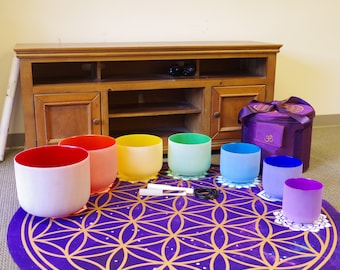 432HZ Perfect Pitch Hand Crafted 6-12 Inch Crystal singing bowls set, 7 Chakra with 7 notes, come with outdoor bags and two crytstal mallet