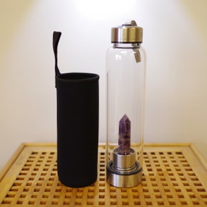 Amethyst Crystal Water Bottle: Energy Healing Elixir with Carry Bag