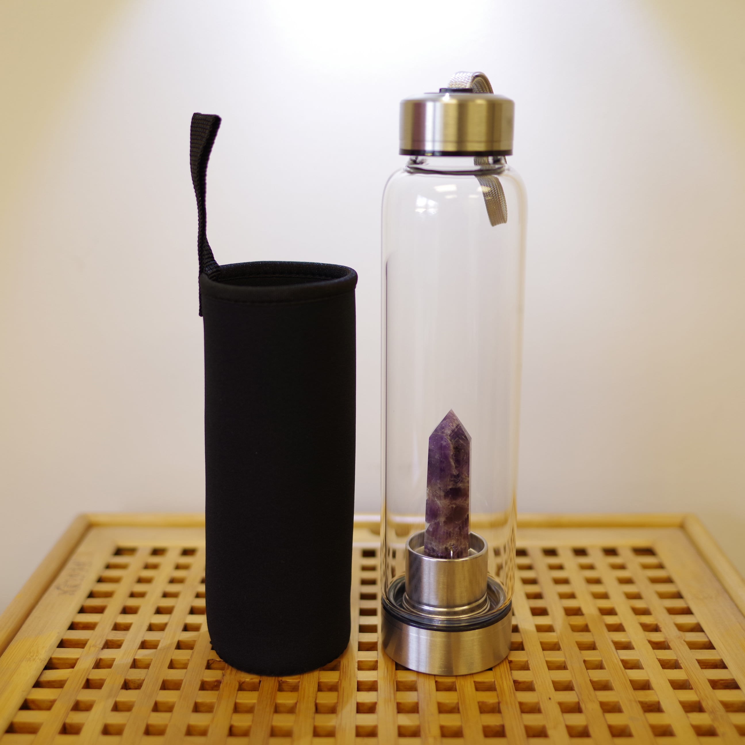 Bottiglia D'Acqua In Vetro Con Cristallo Di Ametista - Ricarica Energetica, Ideale Per Yoga, Meditazione E Vita Sana - Foto 6