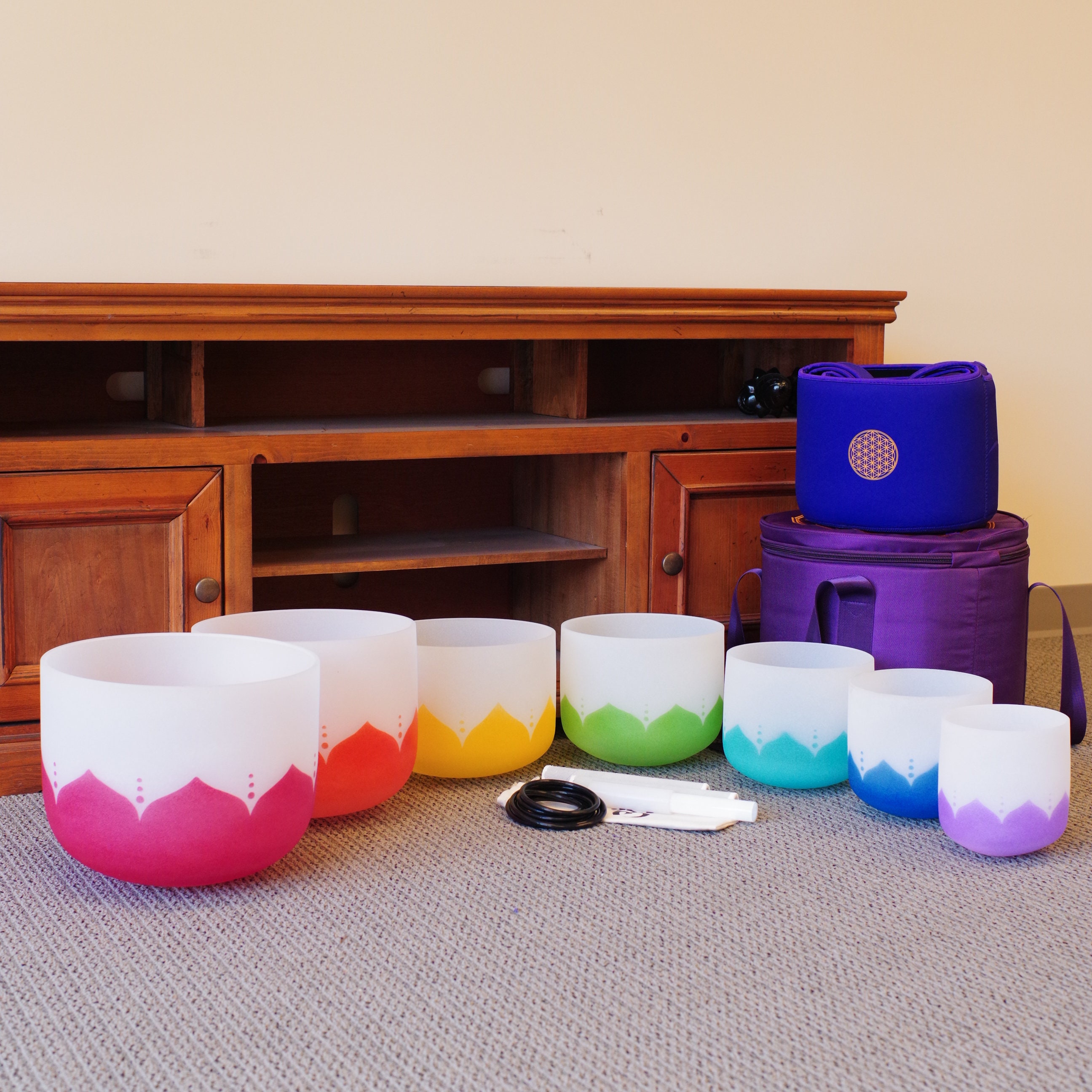 432Hz クリスタルシンギングボウルセット：7チャクラフロステッド