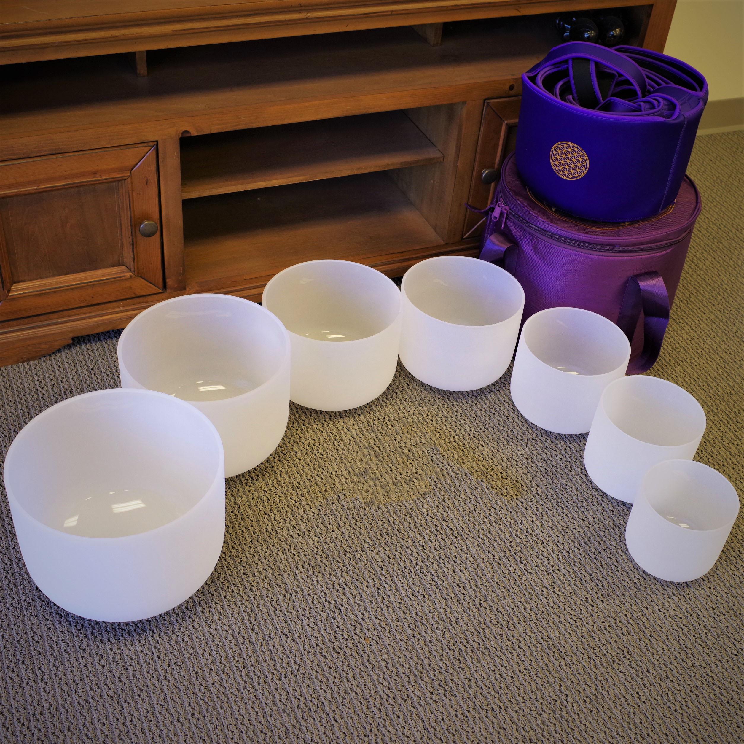 440hz Perfect Pitch Hand Crafted 6-12 Inch Crystal singing bowls set, 6+8+10+12inch set, 7+9+11inch set, 7 chakra