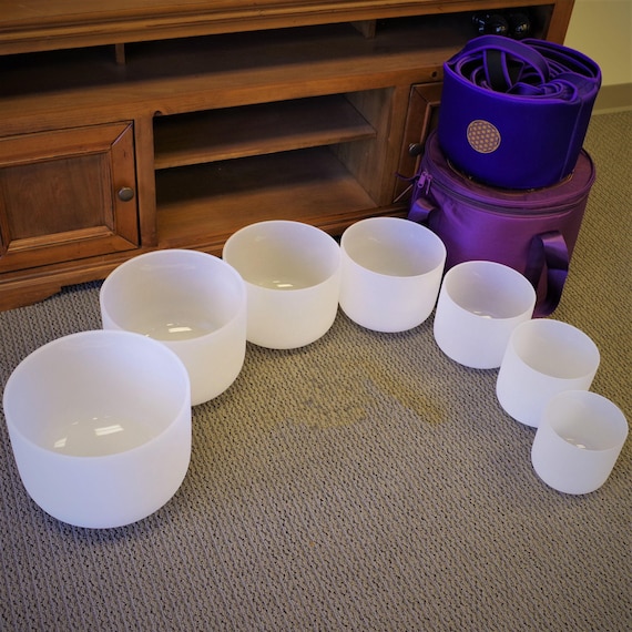 432Hz クリスタルシンギングボウルセット：7チャクラフロステッド