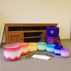 Juego de cuencos cantores de cristal de 432 Hz: cuencos de cuarzo esmerilado de 7 chakras