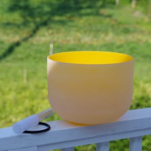 10inch E note Yellow Crystal Singing Meditation Bowls Solar Plexus Chakra with Crystal mallet & rubber ring, Resonant Healing Sound handmade