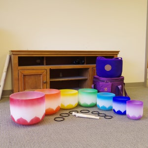 432HZ Perfect Pitch Hand Crafted 6-12 Inch Crystal singing bowls set, 7 Chakra with 7 notes, come with outdoor bags and wood mallet