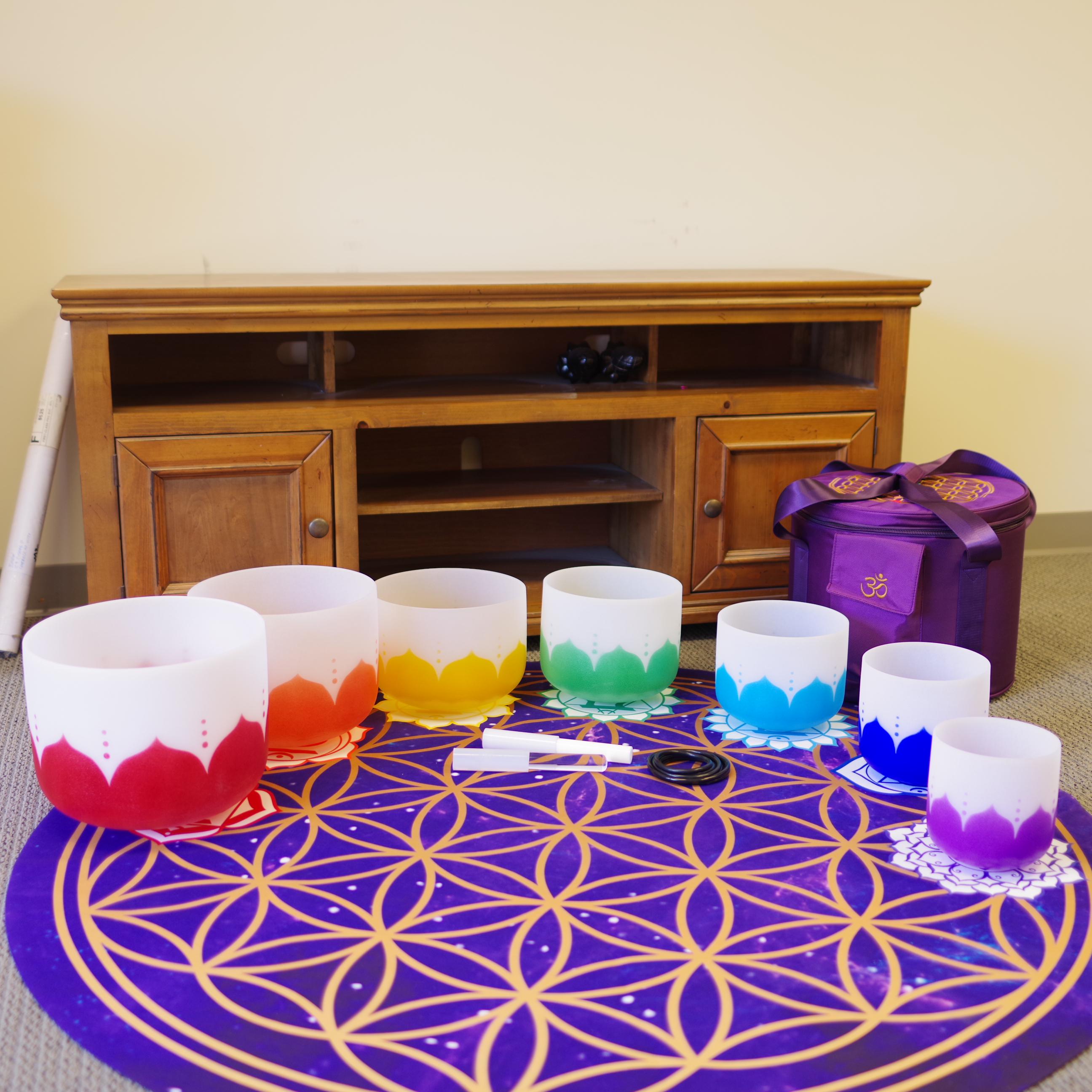 432Hz クリスタルシンギングボウルセット：7チャクラフロステッド