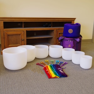 432Hz Crystal Singing Bowl Set: 7 Chakra Notes, Tuning Forks & Mallets