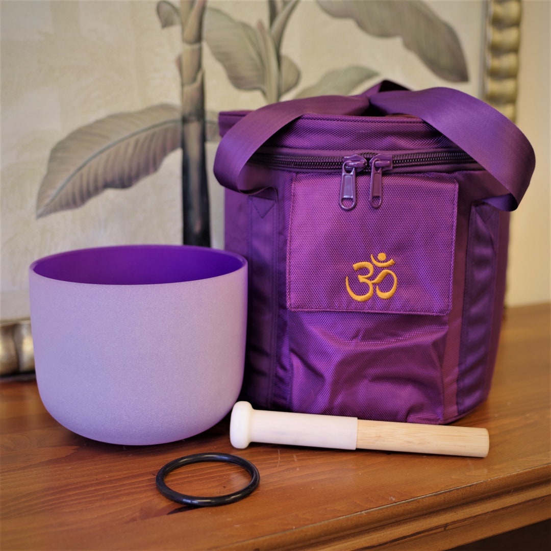 8inch B Note Violet Crystal Singing Bowl Meditation Bowls Crown Chakra With Wood Mallet & Rubber