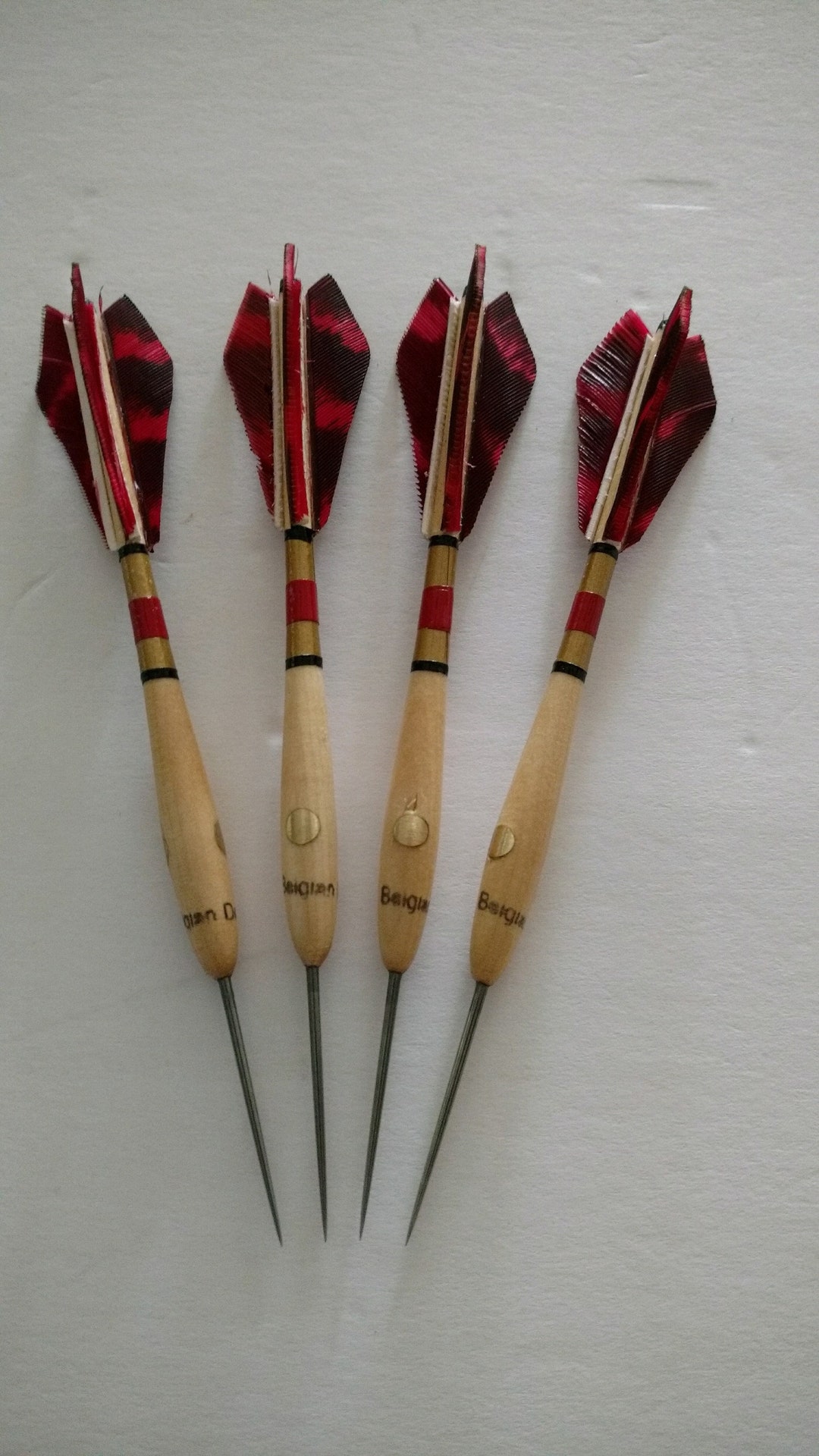 Belgian Darts Set Red Naturalbarred Feathers Etsy